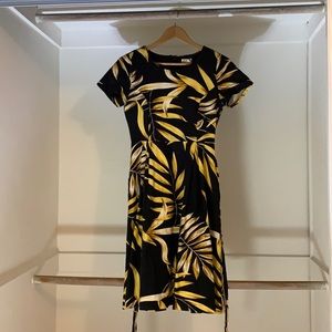 MO:VINT BLACK AND YELLOW PRINT LINEN SUNDRESS SUZE XS